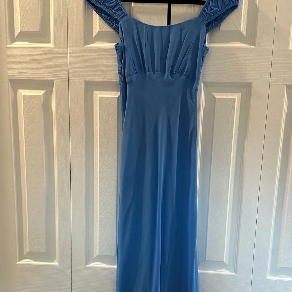 blue satin wedding guest dress Natasha Satin Draped Maxi Dress Blue | Wedding Guest Dress | Draped Skirt main image 0